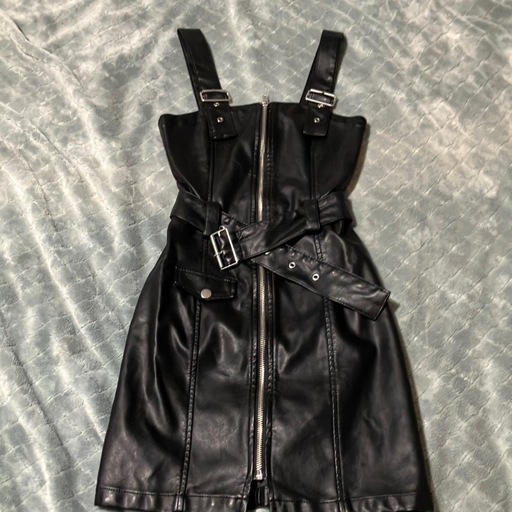 Black leather dress